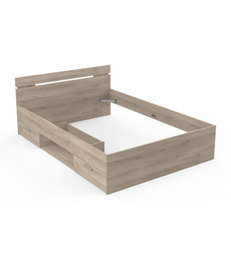 Lit adulte - MICHIGAN - 140 x 200 cm - 2 tiroirs / 1 niche - Chene Kronberg - DEMEYERE