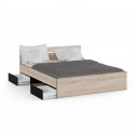 Demeyere Lit adulte MICHIGAN - 160 x 200 cm - Mulitiples rangements  - Chene et noir