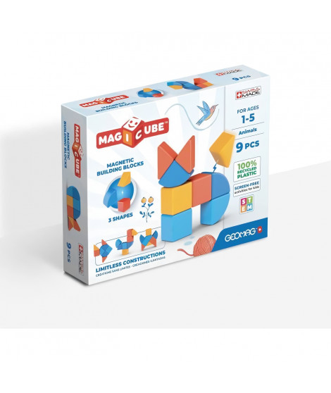 Blocs magnétiques - GEOMAG - Magicube 208 - 9 pieces - Formes variées - Animaux - Plastique recyclé