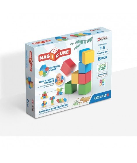 Jeu de construction magnétique - GEOMAG - Magicube Recycled Creative Set - 8 pieces - Plastique recyclé - Des 1 an
