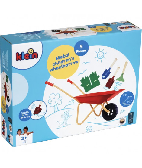 Brouette en métal - KLEIN - 7669 - Avec 3 outils et 1 paire de gants - Des 3 ans