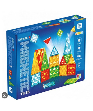 Tuiles magnétiques - GEOMAG - Tiles Gems 4100 - 16 pieces - Formes géométriques - Effet cristal