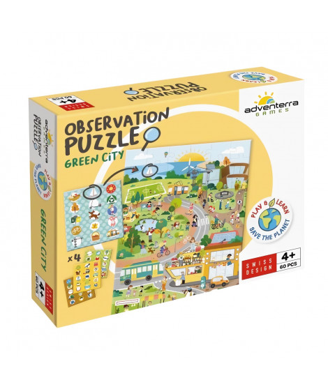 Jeux éducatifs - GEOMAG - Observation Puzzle Green City - Puzzle écologique - Découverte des villes durables - Poster inclus