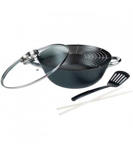 Wok multifonction 5 pieces - GSW - 860956 - Fonte d'acier - 32 cm - Tous feux dont induction