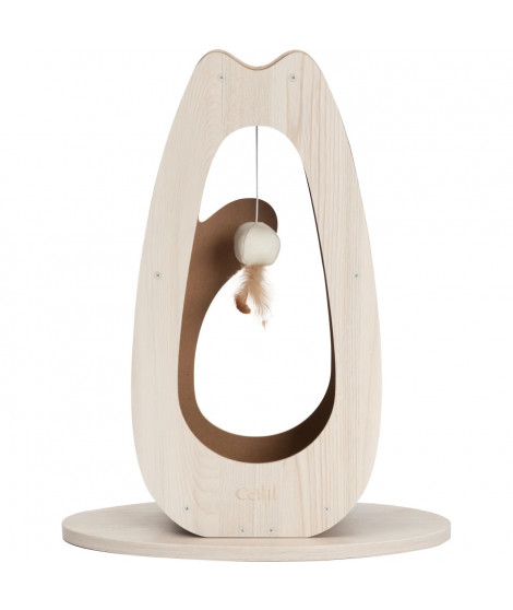 Griffoir pour chat - CATIT - Pixi Grand - Avec balle en tissu et plume - Aspect chene naturel