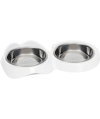Gamelle pour chat - CATIT - PIXI - 2 x 200ml - Double - Bols en acier inoxydable amovibles - Blanc