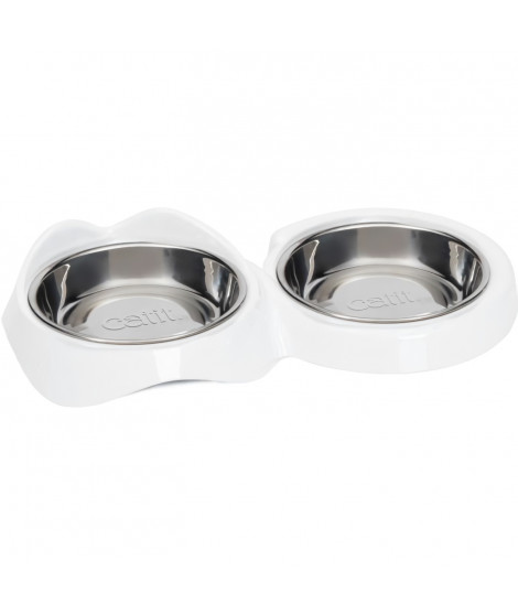 Gamelle pour chat - CATIT - PIXI - 2 x 200ml - Double - Bols en acier inoxydable amovibles - Blanc