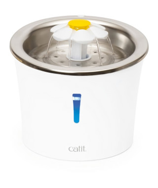 Fontaine a eau pour chat a fleur - CATIT - Flower - 3L - Dessus en acier inoxydable -  Avec LED - Blanc