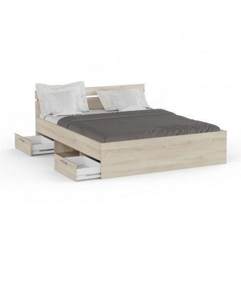 Demeyere Lit adulte MICHIGAN - 160 x 200 cm - Mulitiples rangements  - Chene brossé