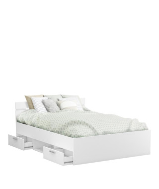 Demeyere Lit adulte MICHIGAN - 140 x 190 cm - Multiples rangements - Blanc