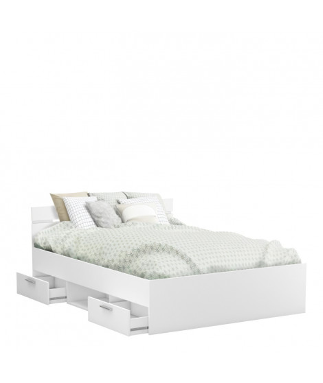 Demeyere Lit adulte MICHIGAN - 140 x 190 cm - Multiples rangements - Blanc