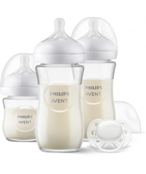 Kit nouveau-né - PHILIPS AVENT - Natural Verre 3.0 - Biberon Verre 120ml + 2 Biberons 240ml + Sucettes Ultra Douce 0-6M