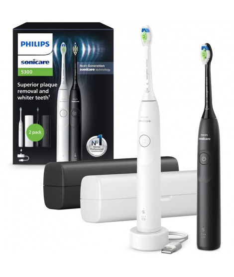 Brosse a dents - PHILIPS - HX7109/01 - Sonicare - Double manche Serie 5300 - Blanc & Noir - Eléctrique
