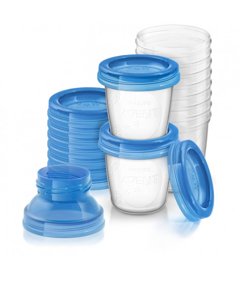 Pots de conservation - PHILIPS AVENT - Lait maternel - 10 pots 180ml + 2 adaptateurs