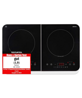 Plaque Induction Posable - MEDION MD18493 - 2 Foyers - 3500W - 60/240°C - 8 Programmes - L 59 x P 36 x H 6 cm - Blanc/Noir