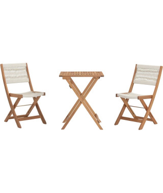 Set bistrot pliable en bois d'acacia FSC avec tressage en corde beige - 2 personnes - MAKENA