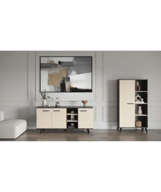 Ensemble salon - Enfilade, buffet haut, table basse - KENT- Chene de fil / Sidewalk - DEMEYERE