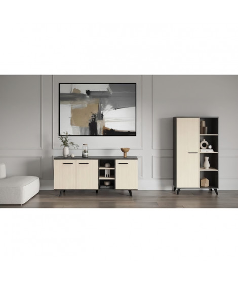 Ensemble salon - Enfilade, buffet haut, table basse - KENT- Chene de fil / Sidewalk - DEMEYERE