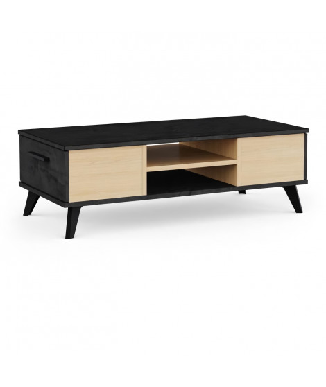 Table basse - KENT - Rectangulaire - Chene de file / Sidewalk - 2 tiroirs - 1 rayon - Pieds - 106,6 x 50,1 x 35,2 cm