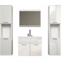 HAVEN - Salle de bain complete - Blanc - 150 x 160 x 35 cm - 2 colonnes a suspendre + Meuble sous vasque + miroir - TRENDTEAM