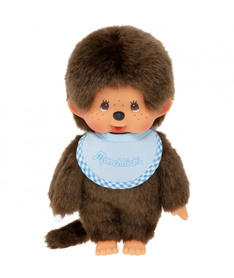 Peluche singe - BANDAI - Monchhichi Bavoir Bleu Ciel - 20 cm