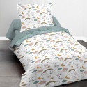 Parure de lit - RDC 1.15 - Housse de couette 140x200 cm et 1 taie d'oreiller 63x63 cm - Vert imprimé enfant - TODAY