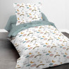 Parure de lit - RDC 1.15 - Housse de couette 140x200 cm et 1 taie d'oreiller 63x63 cm - Vert imprimé enfant - TODAY