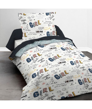 Housse de couette enfant 140x200 cm avec 1 taie d'oreiller 63x63 cm Parure de lit Polyester First 1.11