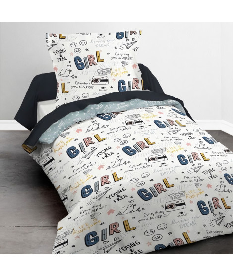 Housse de couette enfant 140x200 cm avec 1 taie d'oreiller 63x63 cm Parure de lit Polyester First 1.11