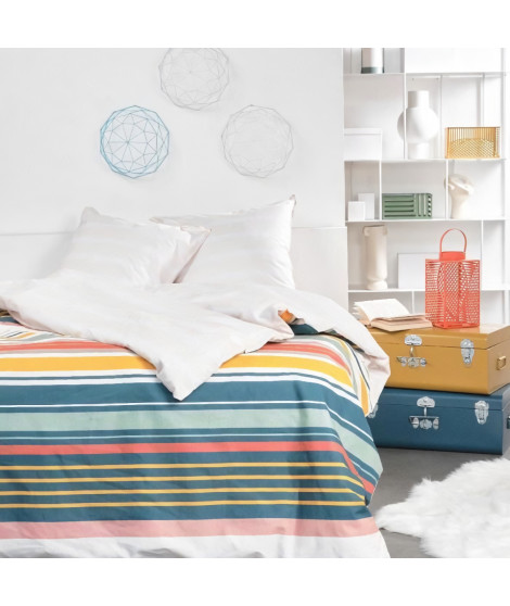 Parure de lit - TODAY - Sunshine - 11.23 imprimé rayé - 2 personnes - 220 x 240 cm - 100% Coton 57 fils