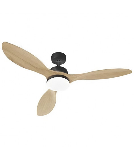 OKLAHOMA Noir & Bois - Ventilateur de plafond Ø137cm 100W + éclairage LED