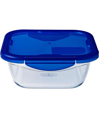 PYREX COOK&GO Plat de conservation carré 0,8l 16cm + Couvercle bleu