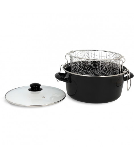Friteuse - MENASTYL - 3645580 - En acier émaillé - Noir - 26 cm - Avec couvercle et panier - Tous feux dont induction