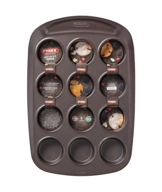 Moule a muffin - PYREX - 1452002 - En acier carbonne - Antiadhésif - 12 trous
