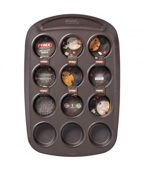 Moule a muffin - PYREX - 1452002 - En acier carbonne - Antiadhésif - 12 trous