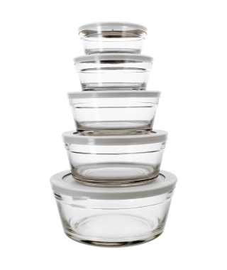 Set de 5 bols - MENASTYL - 5039038 - 150 ml, 230 ml, 400 ml, 610 ml et 940 ml - Couvercles en plastique durable