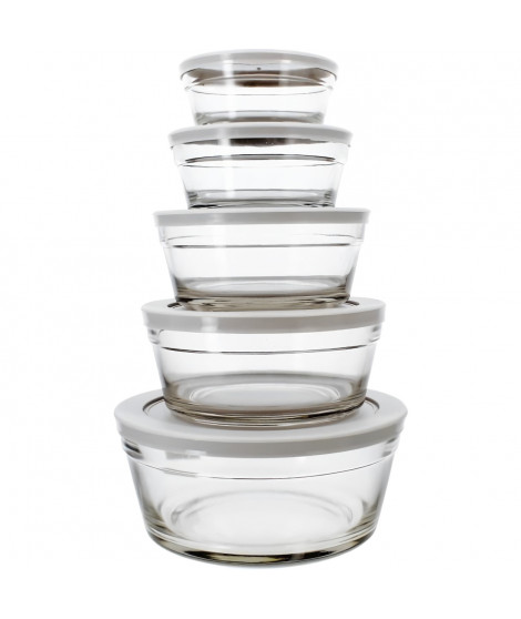 Set de 5 bols - MENASTYL - 5039038 - 150 ml, 230 ml, 400 ml, 610 ml et 940 ml - Couvercles en plastique durable