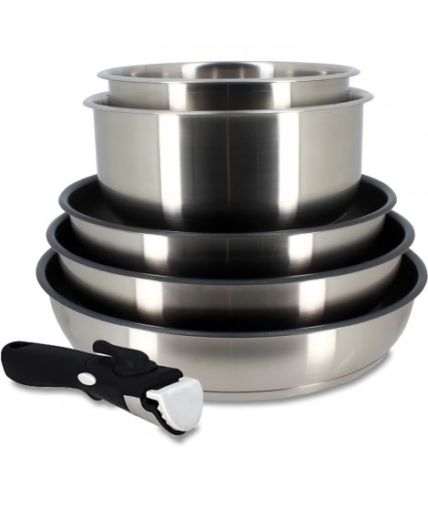 Batterie de cuisine - Induction - MENASTYL - 7930018 - Inox - 6 pieces - Poignée amovible - Gris