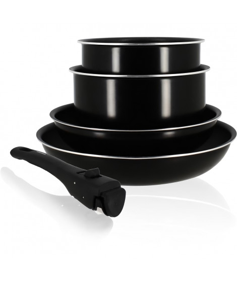 Batterie de cuisine - Induction - MENASTYL - 6020437 - Aluminium antiadhésif - 5 pieces - Poignée amovible - Noir