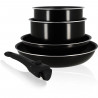 Batterie de cuisine - Induction - MENASTYL - 6020437 - Aluminium antiadhésif - 5 pieces - Poignée amovible - Noir