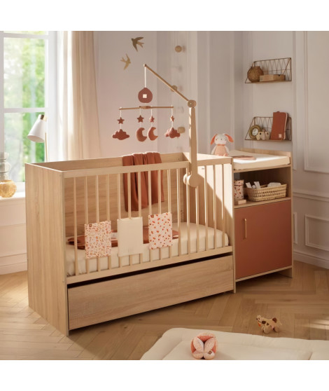 Lit combiné - 120 x 60 cm - Evolutif en 90 x 190 cm - CHARLIE - SAUTHON - Terracotta