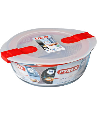 Boîte ronde avec couvercle - PYREX - 1451018 - 20 x 18 cm - 1,1 L - Cook & Heat - Base en verre borosilicate