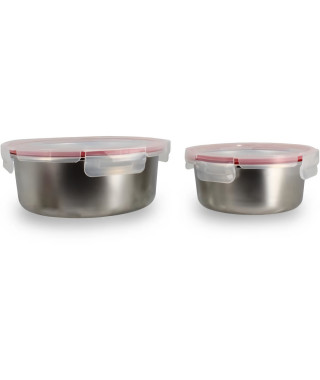 Lot de 2 boîtes hermétiques avec couvercle - MENASTYL - 5040178 - En acier inoxydable - Ronde - 15 et 20 cm - Compatibles mic…