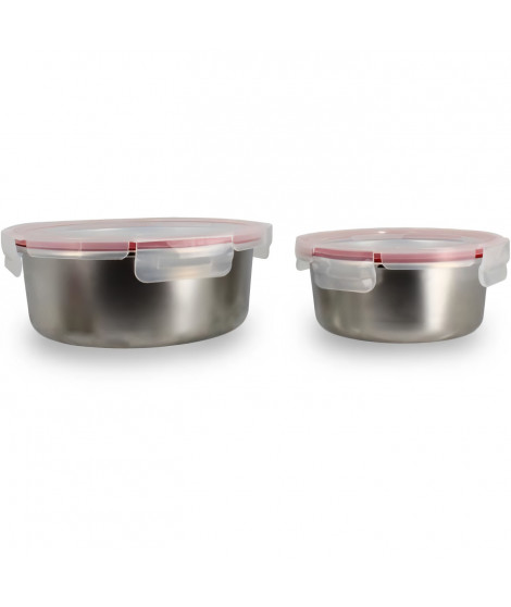 Lot de 2 boîtes hermétiques avec couvercle - MENASTYL - 5040178 - En acier inoxydable - Ronde - 15 et 20 cm - Compatibles mic…