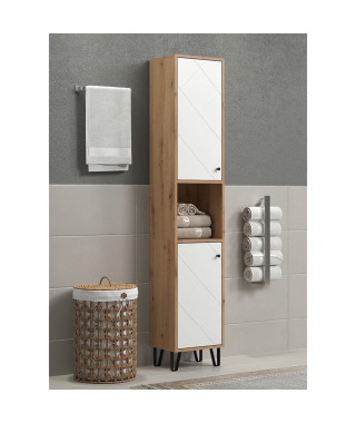 Armoire haute avec deux portes - TRENDTEAM - Série Touch - Blanc/Brun - 36 cm de long
