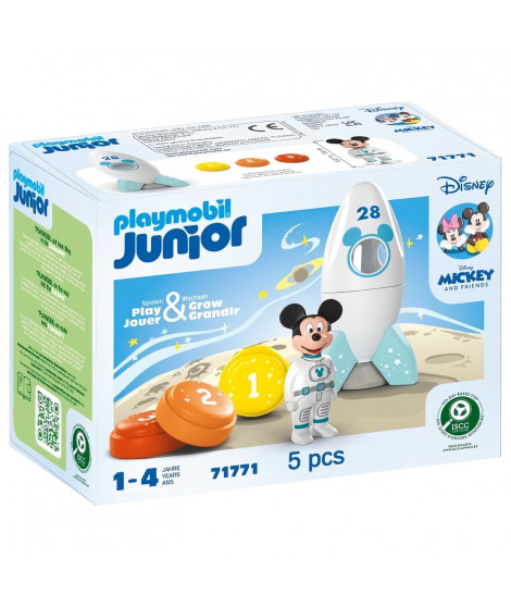 PLAYMOBIL Junior 71771 Mickey astronaute avec sa fusée, Disney, 5 pieces, Des 12 mois