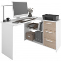Bureau d'angle 3 tiroirs - ESSENTIEL - Décor Blanc / Chene - 121,2 x 74,5 x 111 cm - PARISOT