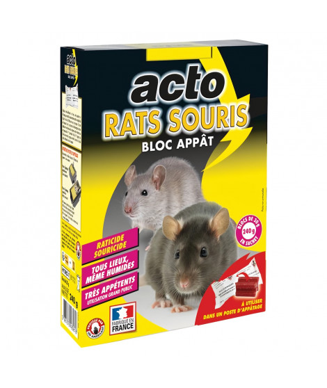 Appât pour rats et souris - ACTO - 12 blocs de 20 g - Tres attractif - Dératisation efficace - Poids total 240 g