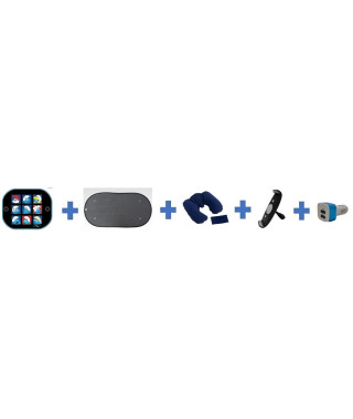Pack voiture été - HTC EQUIPEMENT - Départ en vacances - Inclu : pare-soleil, coussin nuque, support tablette