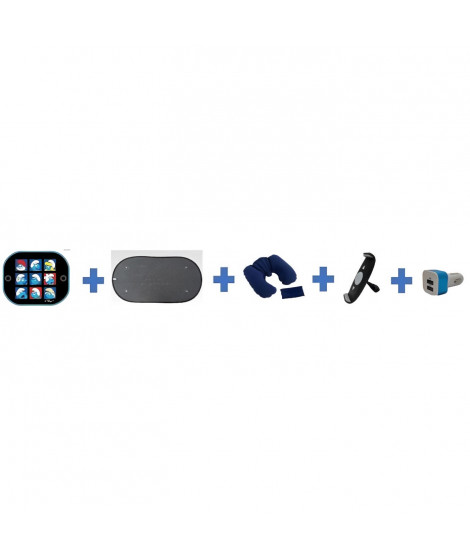 Pack voiture été - HTC EQUIPEMENT - Départ en vacances - Inclu : pare-soleil, coussin nuque, support tablette